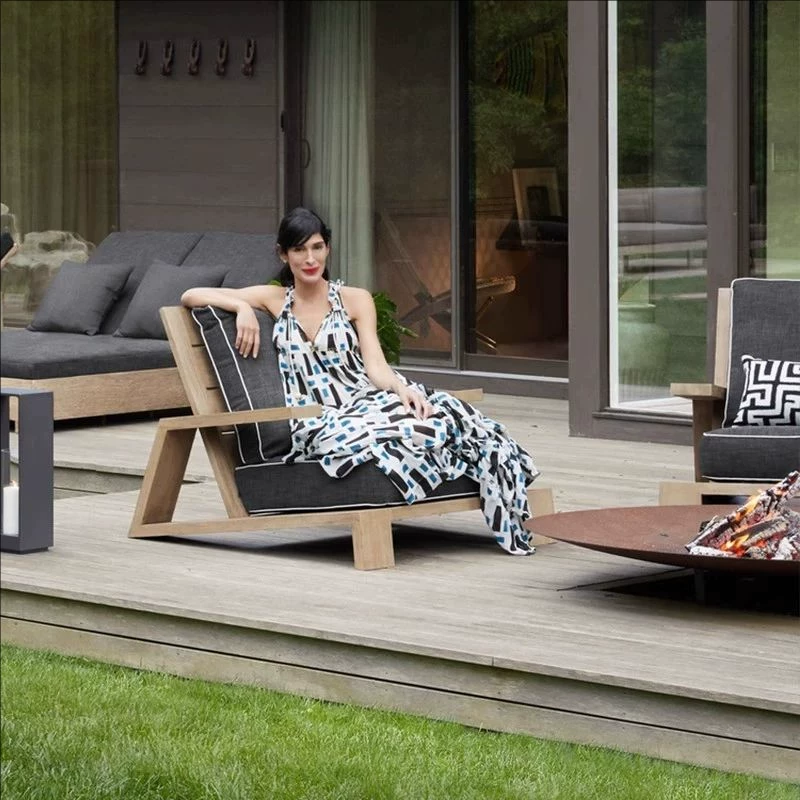 Nordic Outdoor Courtyard Garden Villa Outdoor Teak Sofa Leisure Sofa Aluminum Alloy Outdoor Waterproof Sunscreen