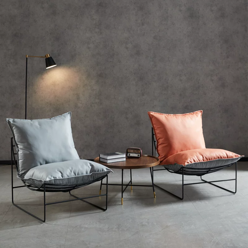 Nordic Leisure Living Room Fabric Sofa Tea Table Internet Celebrity Bedroom Balcony Single Leisure Chair Iron Art Lazy Sofa Chair