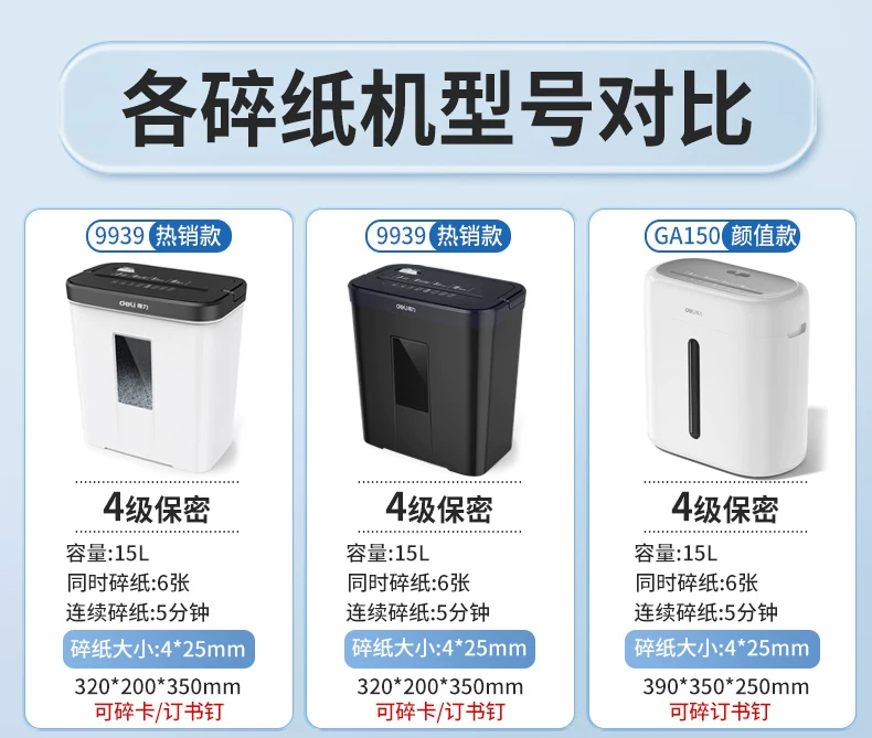 Deli 9939 shredder office specific large capacity fully automatic household small electric high-power commercial desktop paper file mini shredder 5-level confidential shredder CD card