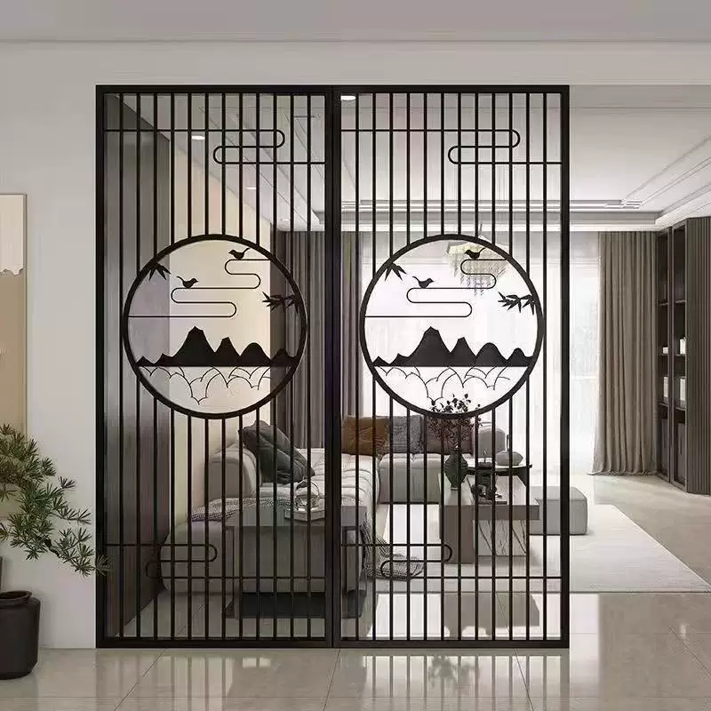 Stainless steel screen, wrought iron partition, living room entrance, new Chinese modern minimalist decorative wall, hollow out shading grille
