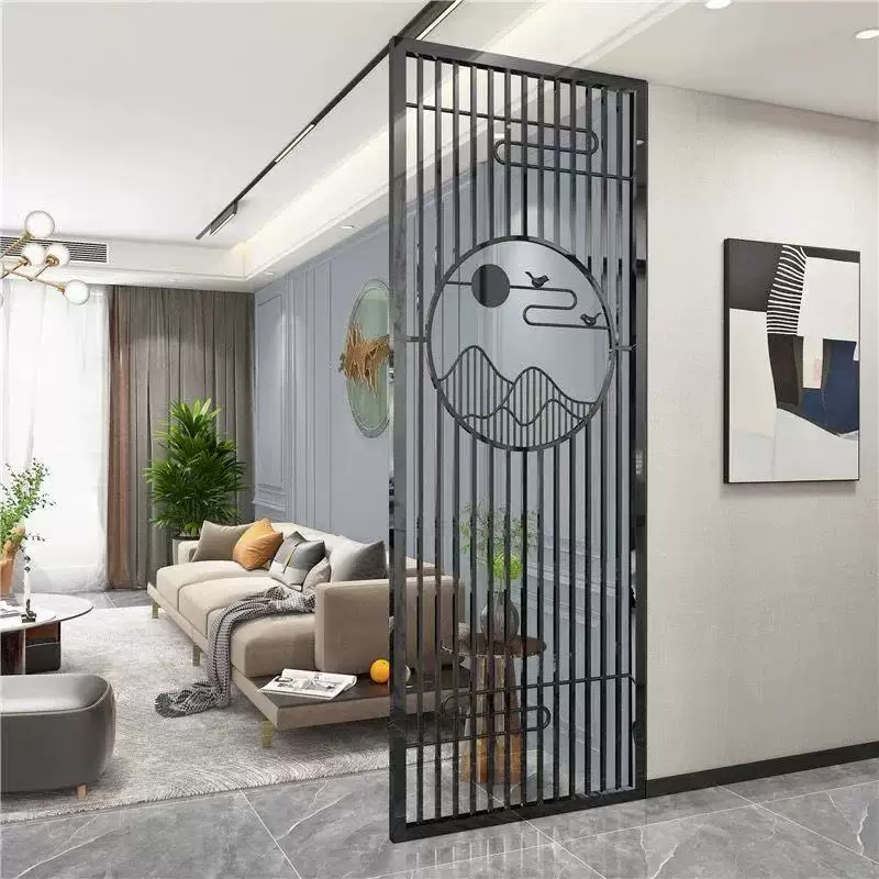 Stainless steel screen, wrought iron partition, living room entrance, new Chinese modern minimalist decorative wall, hollow out shading grille