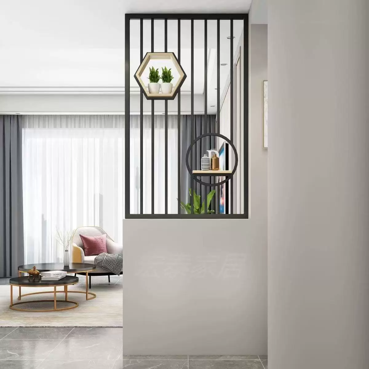 Stainless steel screen, wrought iron partition, living room entrance, new Chinese modern minimalist decorative wall, hollow out shading grille