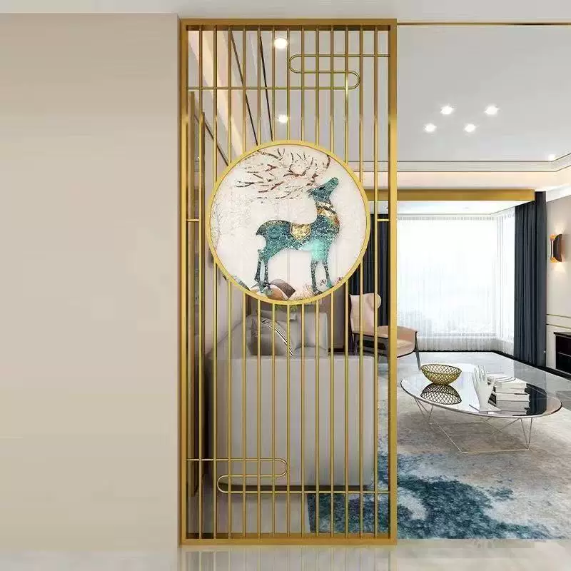 Stainless steel screen, wrought iron partition, living room entrance, new Chinese modern minimalist decorative wall, hollow out shading grille