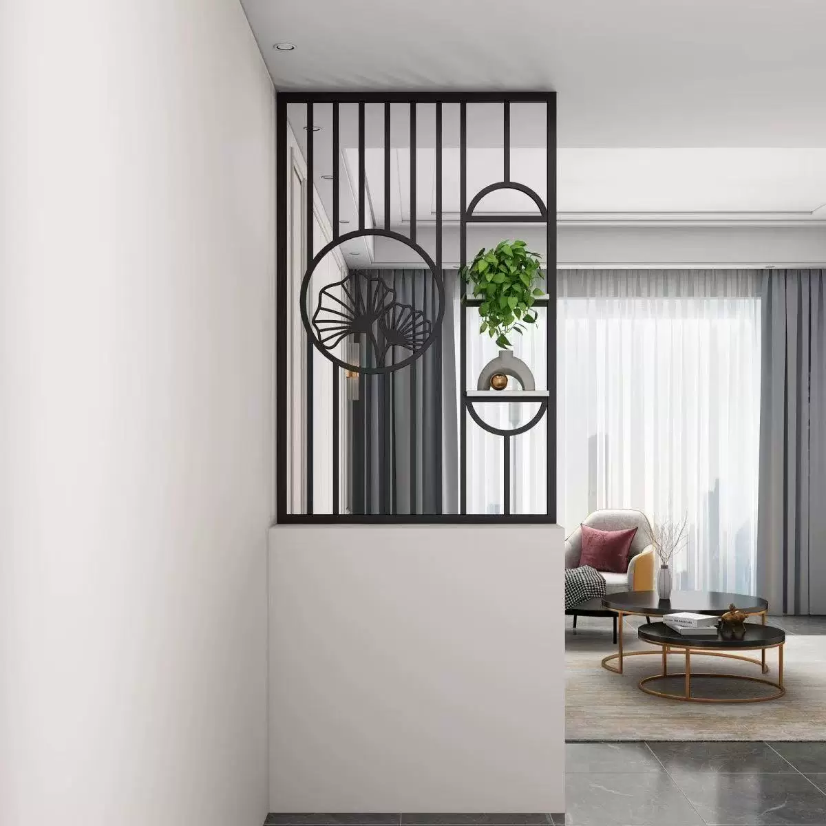 Stainless steel screen, wrought iron partition, living room entrance, new Chinese modern minimalist decorative wall, hollow out shading grille