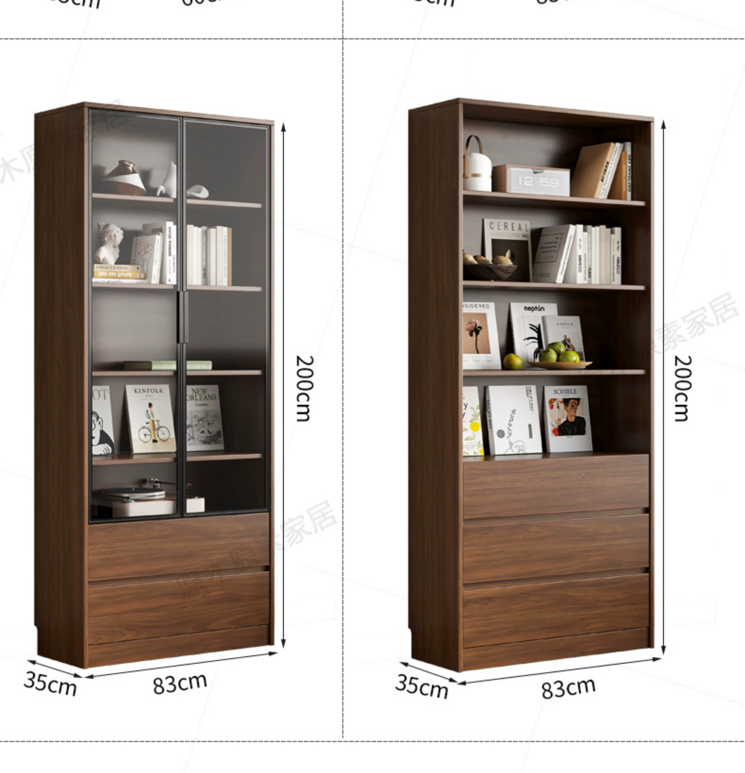 Solid wood bookshelf, storage cabinet, integrated home living room, wall mounted display cabinet, storage rack with glass door, floor standing filing cabinet
