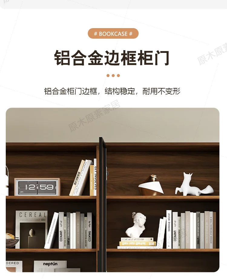 Solid wood bookshelf, storage cabinet, integrated home living room, wall mounted display cabinet, storage rack with glass door, floor standing filing cabinet