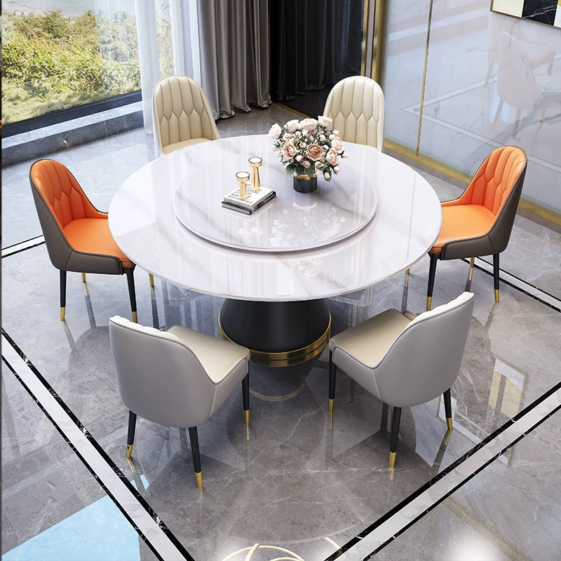 Rock slab dining table and chair combination, light luxury, modern simplicity, 2025 new hotel home small unit large round table, dining table