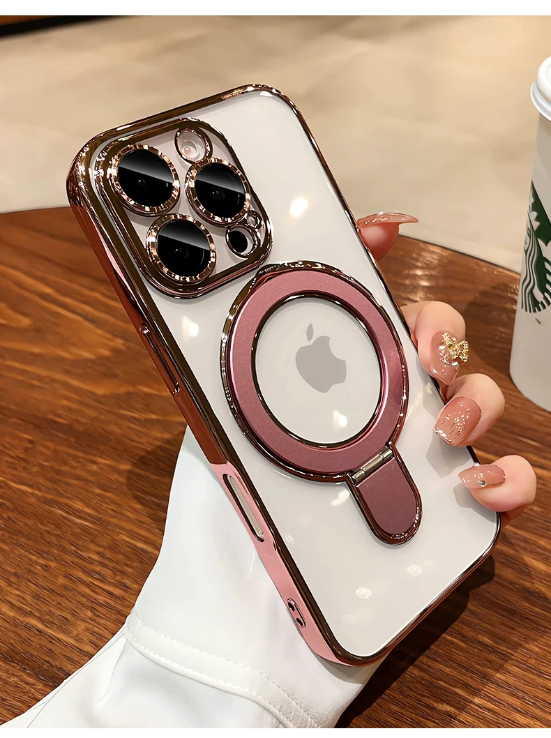 Suitable for iPhone 16 Promax phone case magnetic pivot bracket, Apple 17 transparent all inclusive anti drop 14 hard cover