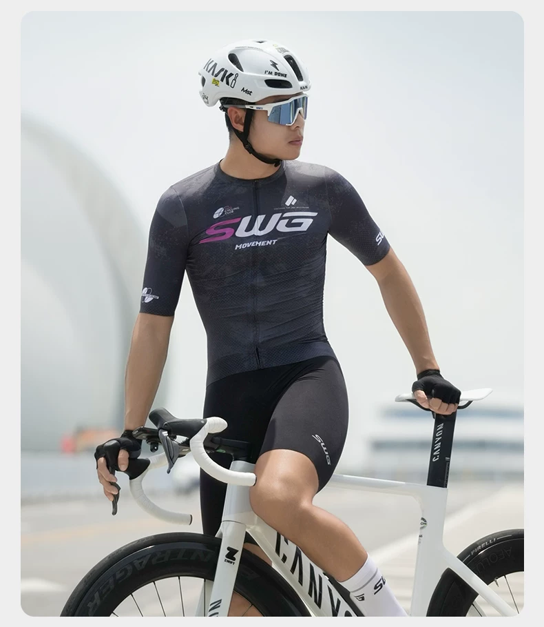 SWG Mingsheng exclusive summer short sleeved cycling suit for men, breathable and quick drying road cycling professional cycling suit