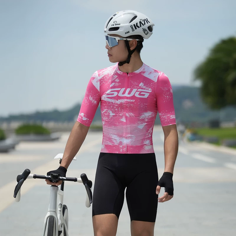 SWG Mingsheng exclusive summer short sleeved cycling suit for men, breathable and quick drying road cycling professional cycling suit