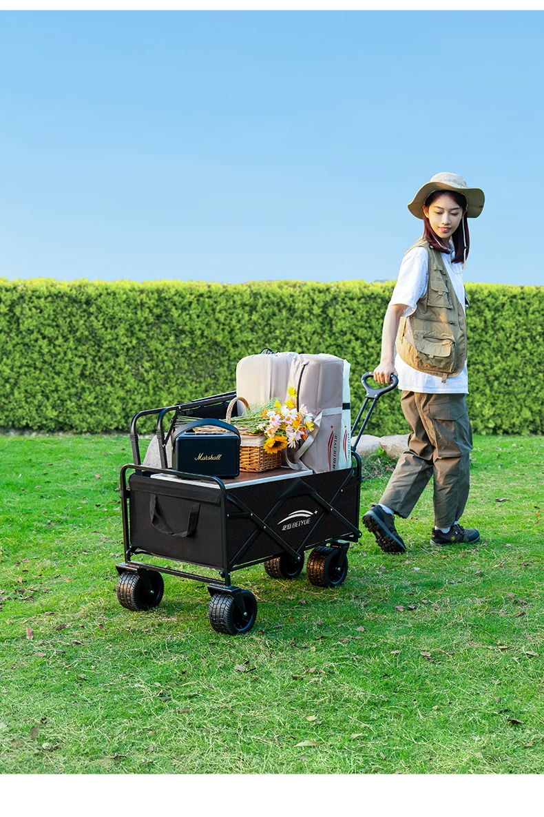 Foldable camping cart, outdoor oversized load-bearing camping handcart, thickened silent wheels, portable stall cart