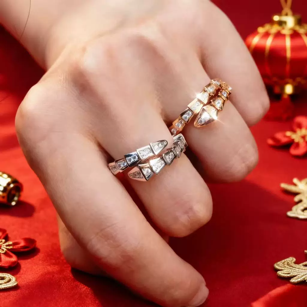 1 Serpentine Ring Snake Bone Ring Rose Gold Plated 18k Precious Metal Couple's Light Luxury Pair Ring Gold White Beimu White Gold
