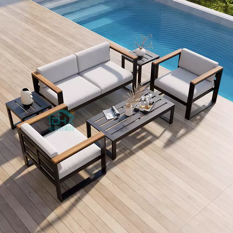 Outdoor Sofa, Courtyard Garden, Outdoor Aluminum Alloy Outdoor Tea Table Combination, Balcony, Leisure, Waterproof, Sunscreen, Rattan Weaving
