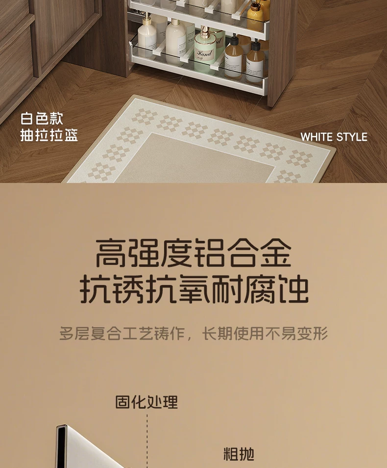 Makeup room half wall basket, bathroom extremely narrow cabinet, side mounted basket, drawer style side cabinet, storage rack, dry area storage basket