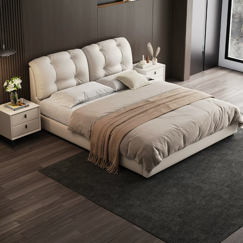 Yun Duo Duo Bed Кожаная кровать современная минималистская легкая роскошная главная спальня сеть красная ins ins ression двуспальная кровать означает минималистскую свадебную кровать
