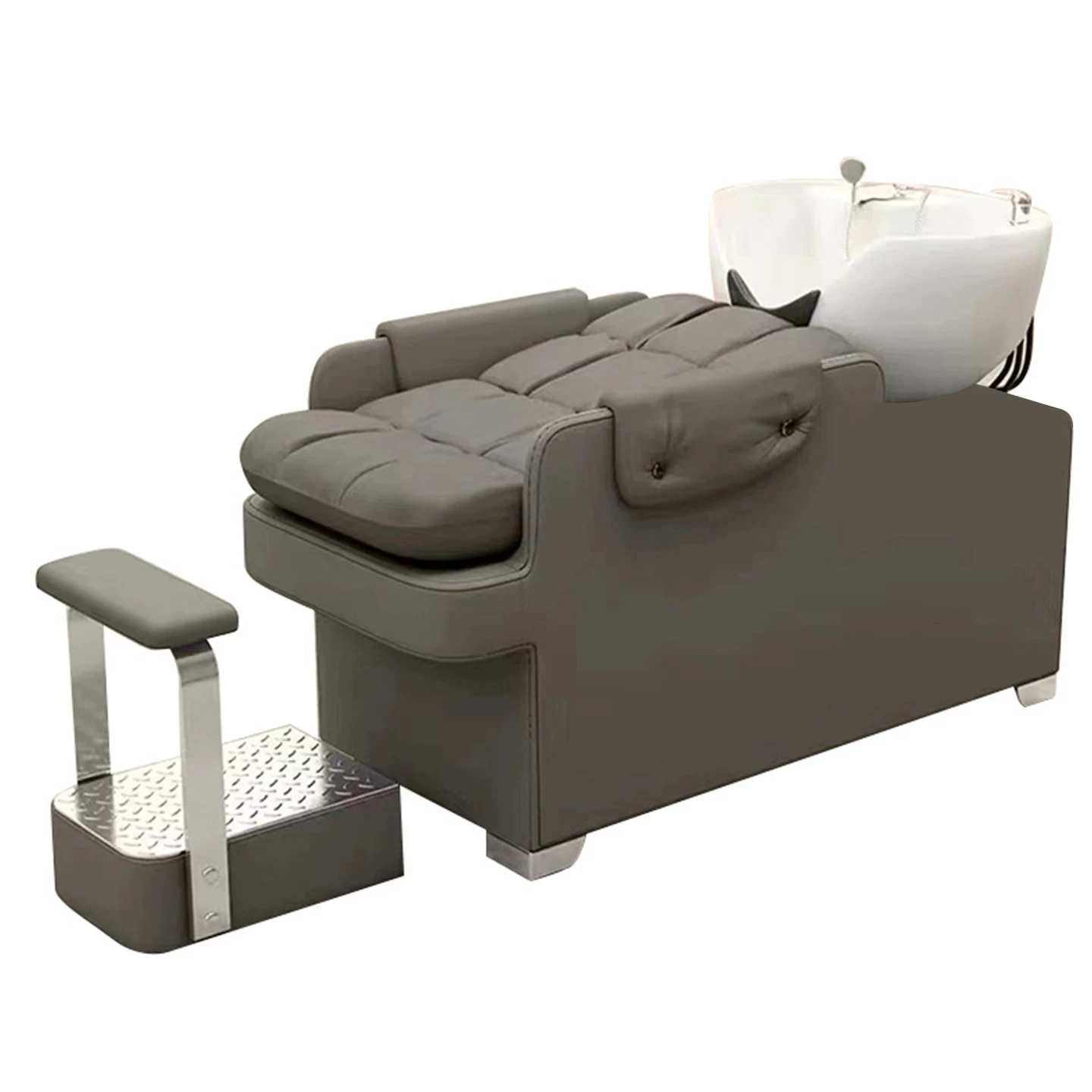 New hair washing bed, hair salon exclusive semi reclining large ceramic basin with foot pedals, high-end modern hair washing and hairdressing lounge chair