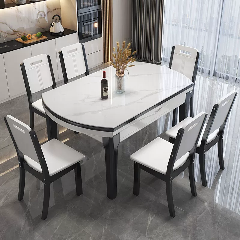 Modern minimalist and luxurious rock slab dining table and chair combination for small units, foldable and expandable round table with induction cooker function, household dining table