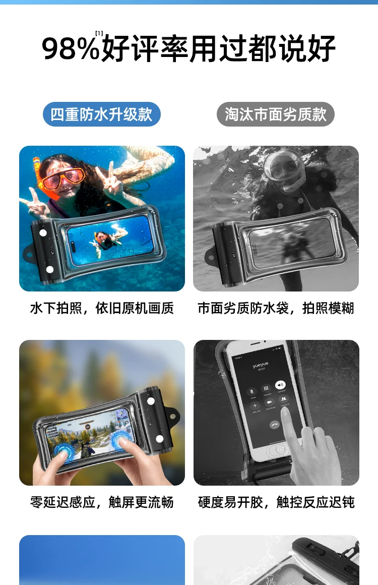 Mobile phone waterproof bag with touch screen, swimming delivery special rider, rainy day waterproof sealing bag, underwater airbag waterproof cover