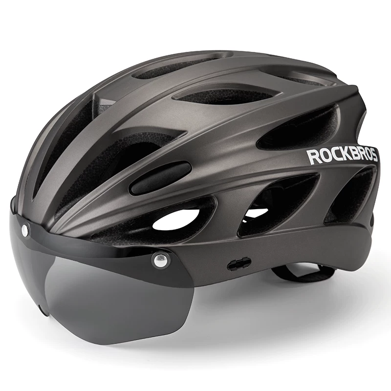 Rock Brothers bicycle helmet with goggles, one-piece molding riding helmet, men's and women's mountain road bike safety helmet