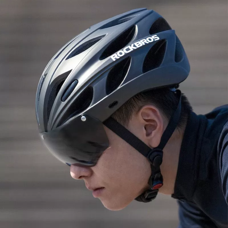 Rock Brothers bicycle helmet with goggles, one-piece molding riding helmet, men's and women's mountain road bike safety helmet