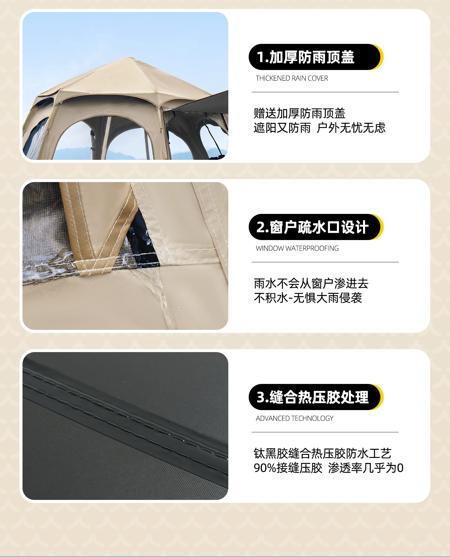 Primitive man tent, portable outdoor folding camping, overnight camping, thickened rainproof and sunscreen equipment, complete set of black glue equipment