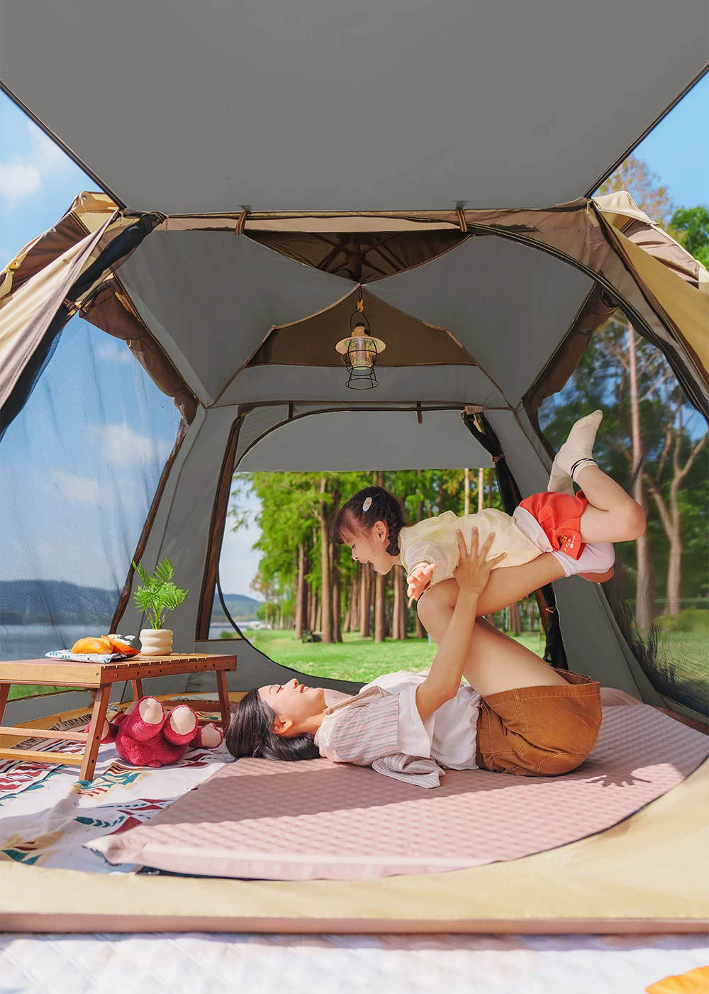 Primitive man tent, outdoor camping, overnight camping, foldable portable canopy, 2-in-1 fully automatic camping equipment