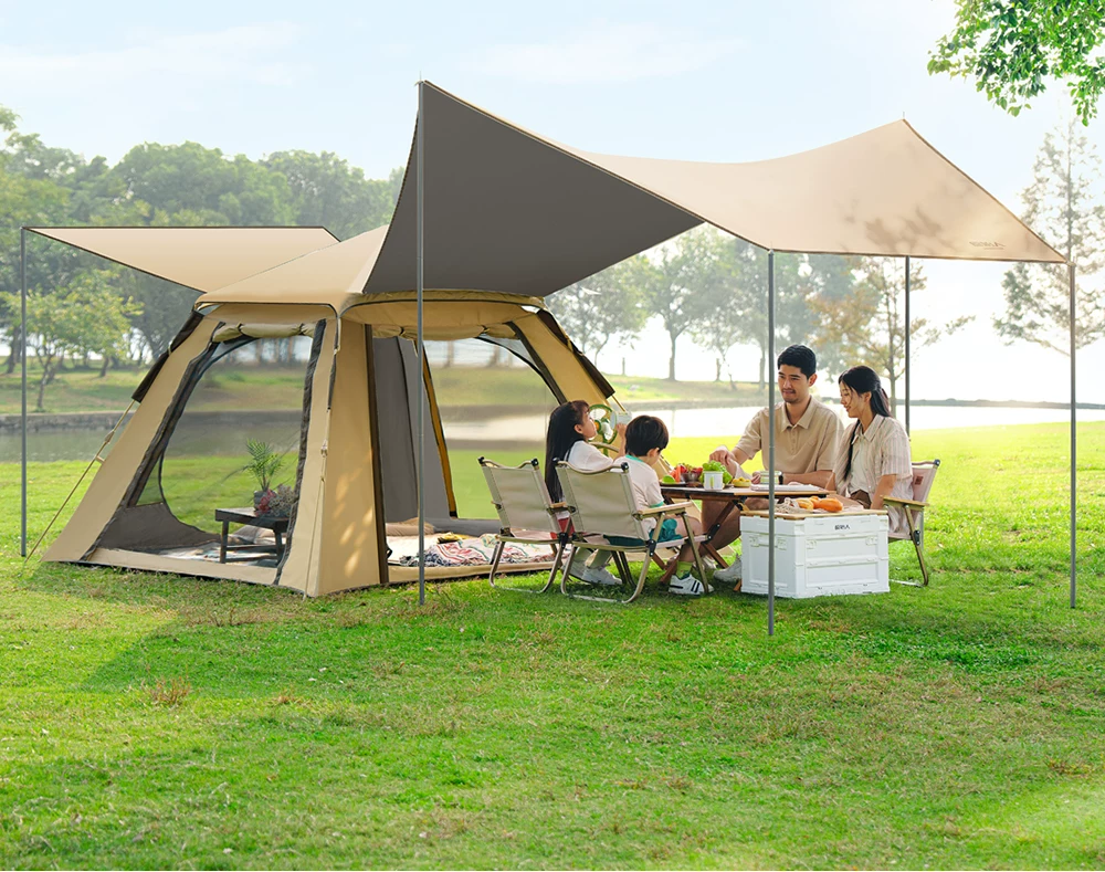 Primitive man tent, outdoor camping, overnight camping, foldable portable canopy, 2-in-1 fully automatic camping equipment