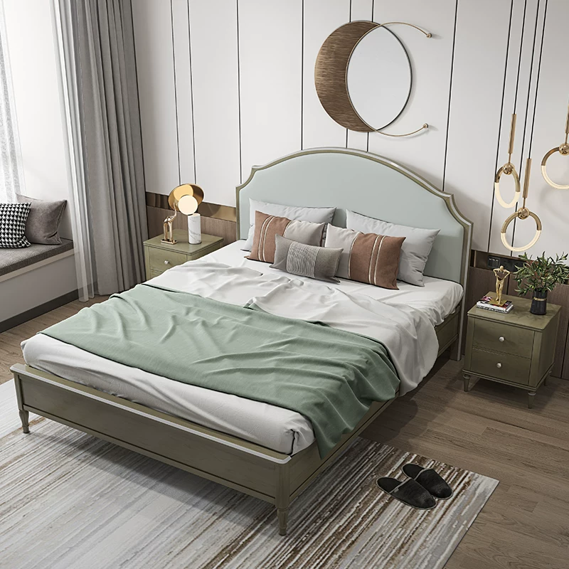 Xihe modern Light Luxury с твердым деревянным кроватью простая итальянская двойная мягкая кровать большая кровать большая кровать главная спальня свадебная кровать 1,5 метра мебель