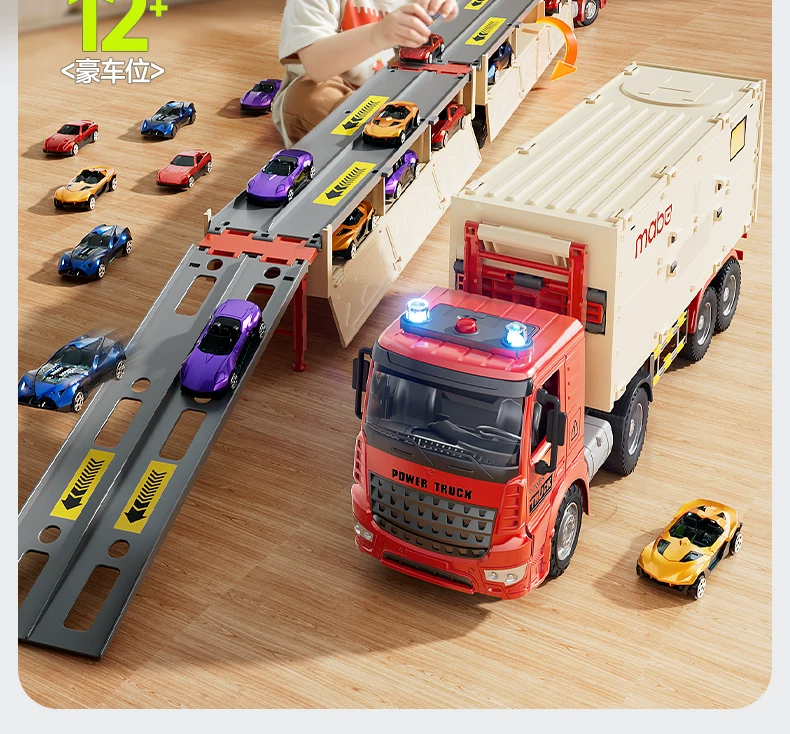 Children's deformation catapult, large truck, rail transport vehicle, cargo toy, alloy car, tow, 2-year-old and 3-year-old boys, parking lot