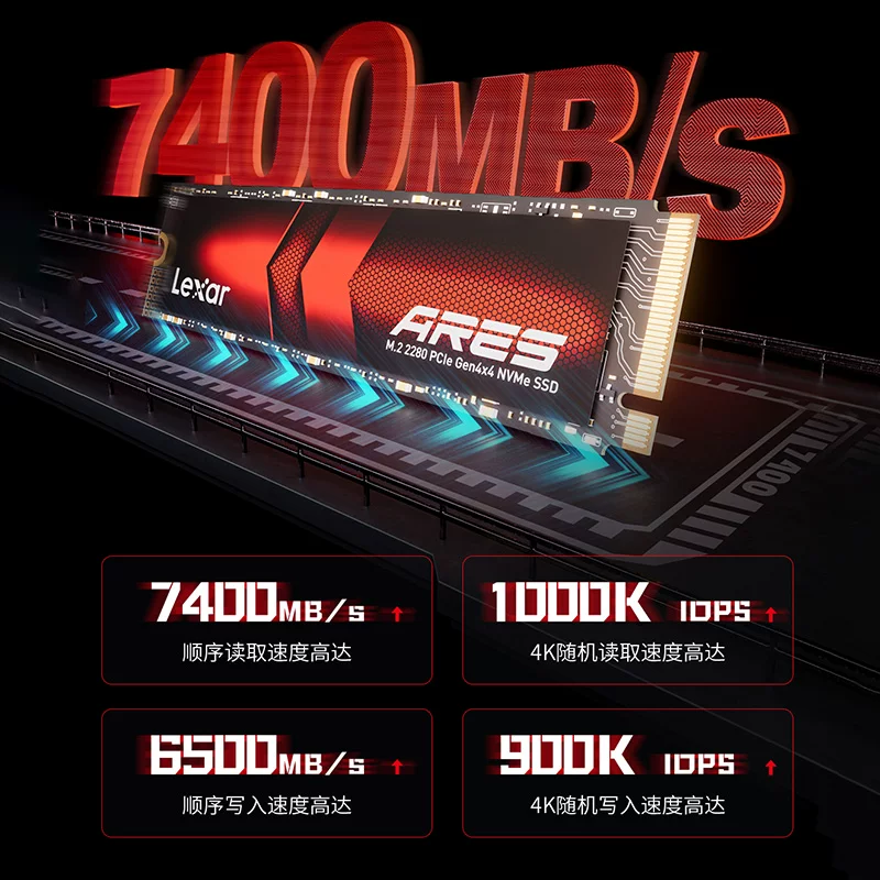 Твердотельный накопитель Lexar ARES M.2 емкостью от 1 до 8 ТБ поддерживает высокоскоростную передачу данных PCI-E4.0.