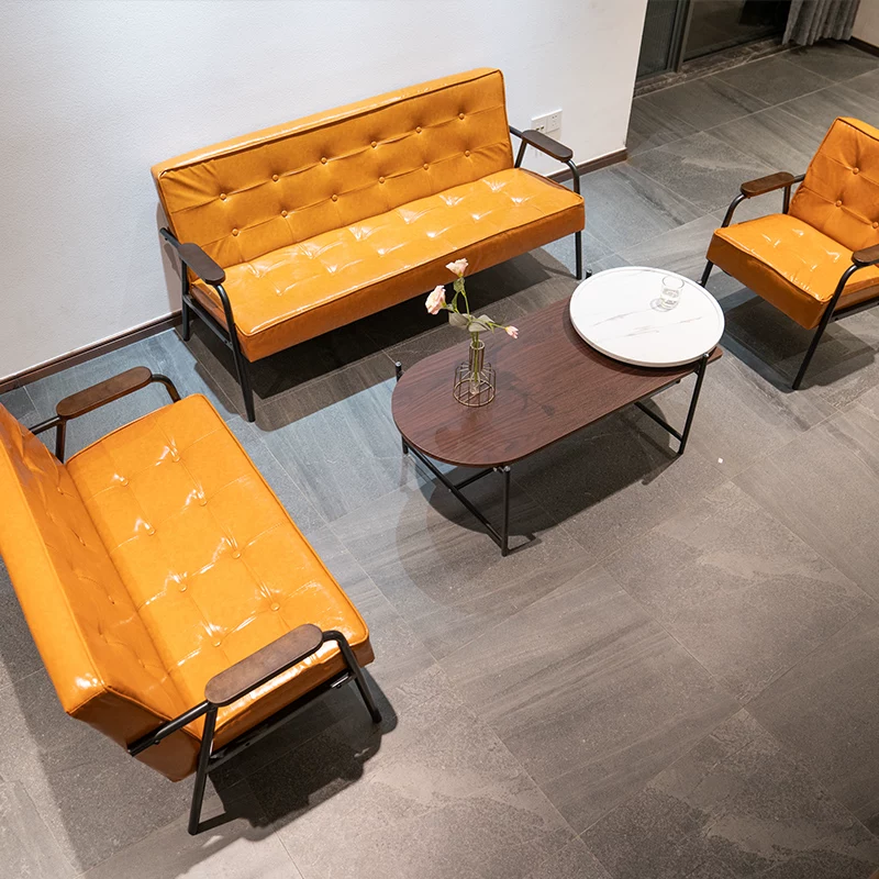 American retro oil wax leather sofa, industrial style iron sofa, L-shaped combination, small apartment, simple modern sofa