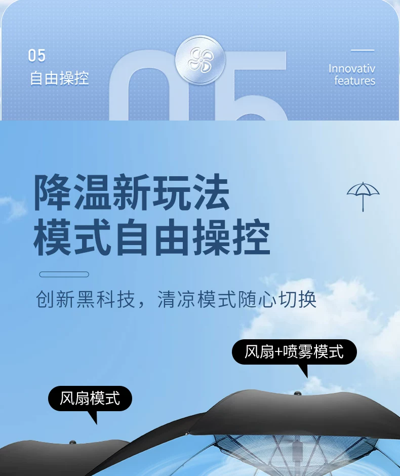 Зонт-трость Xiaopingtian с вентилятором и спреем