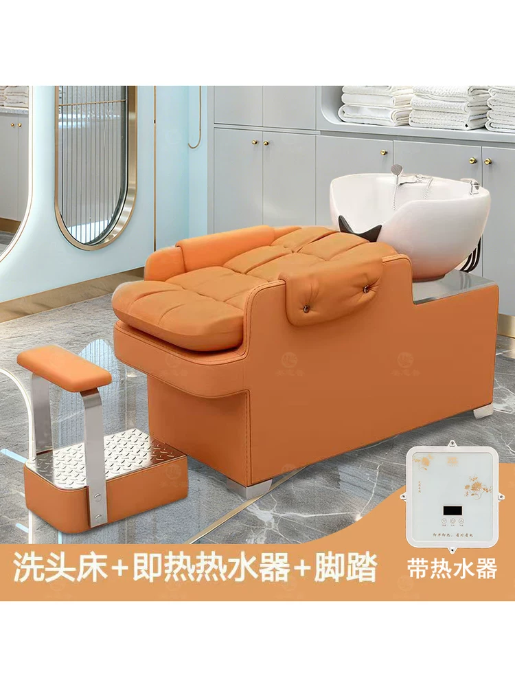 Hair washing bed, hair salon special integrated water heater, flushing bed, hair salon semi reclining energy-saving short hair ceramic basin