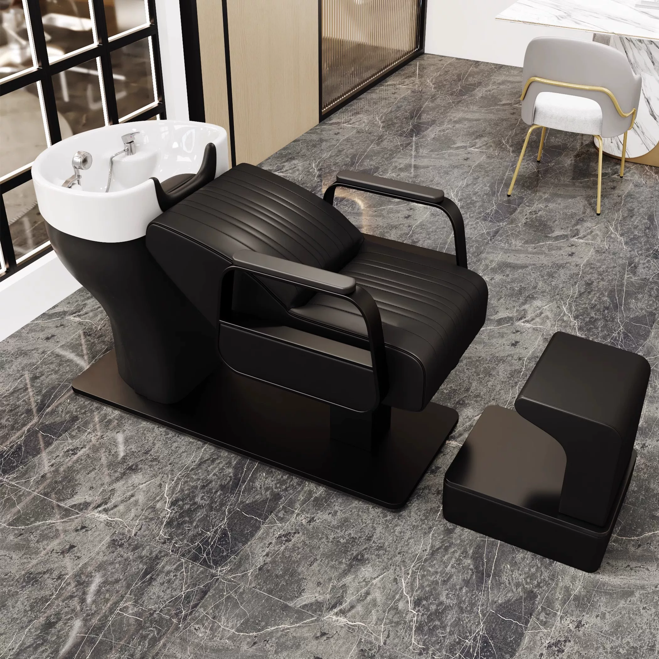 Li Bi shop shampoo bed, hair salon special semi lying flushing bed, high-end stainless steel ceramic deep basin hair salon special