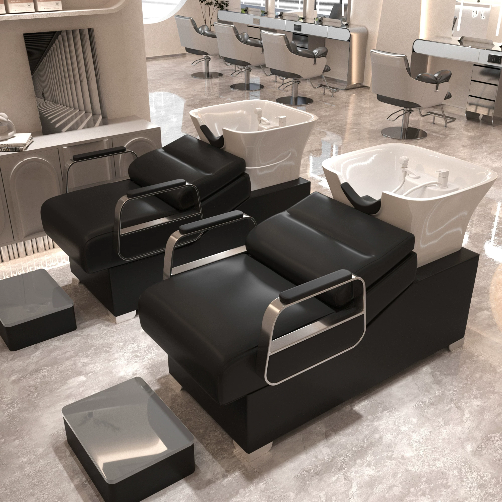 Li Bi shop shampoo bed, hair salon special semi lying flushing bed, high-end stainless steel ceramic deep basin hair salon special