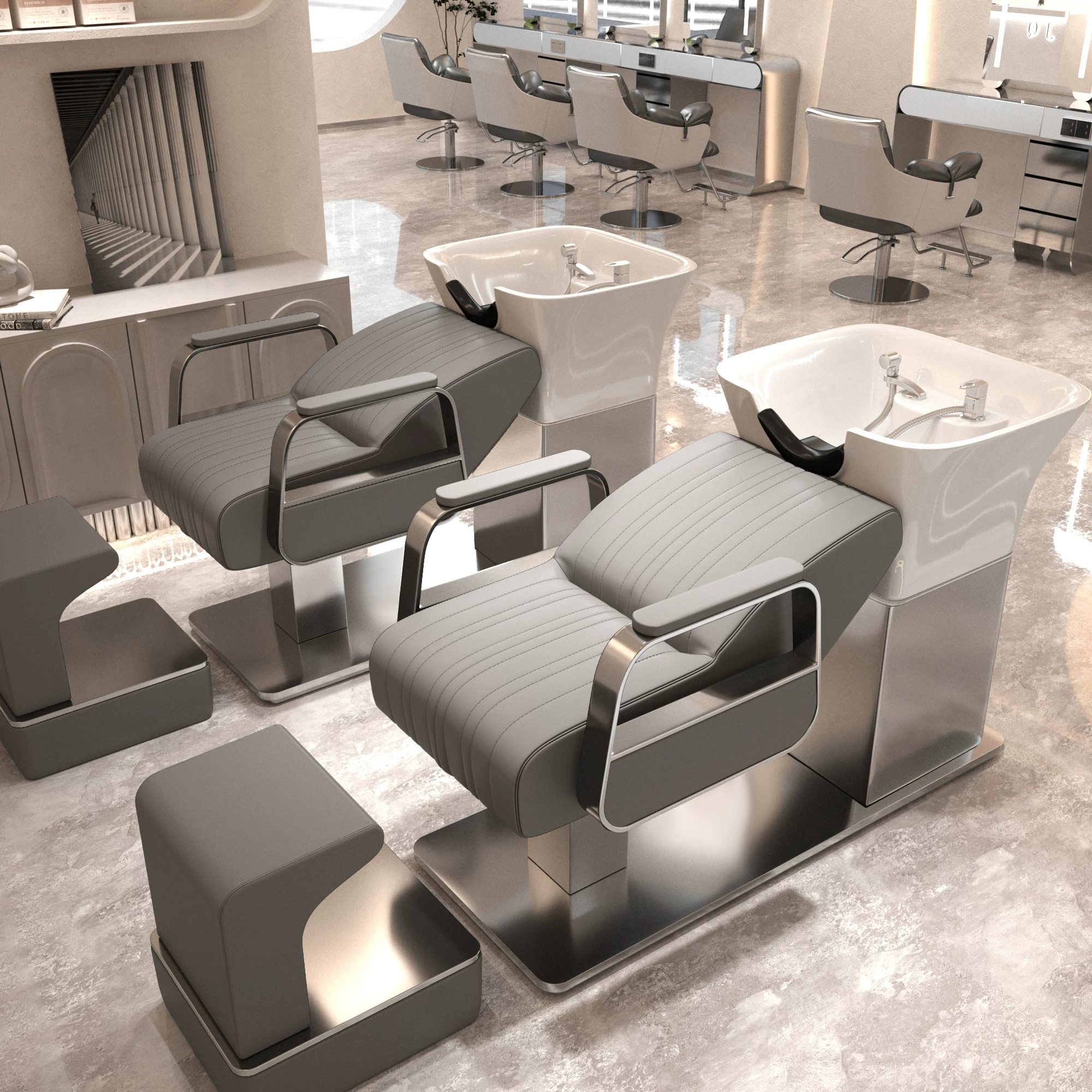Li Bi shop shampoo bed, hair salon special semi lying flushing bed, high-end stainless steel ceramic deep basin hair salon special