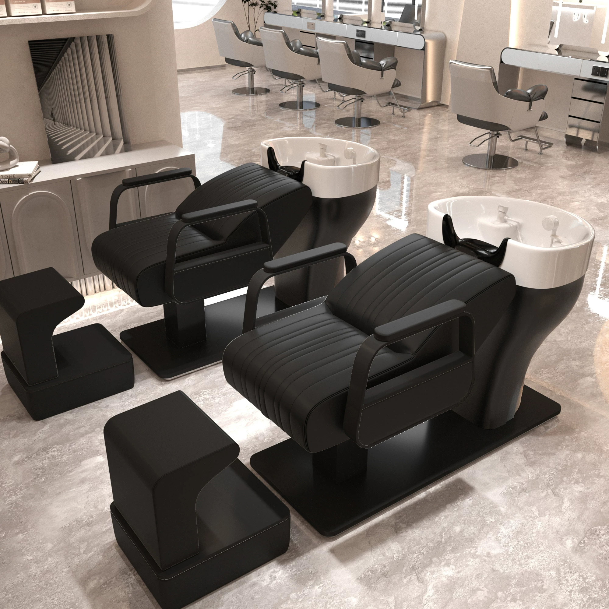 Li Bi shop shampoo bed, hair salon special semi lying flushing bed, high-end stainless steel ceramic deep basin hair salon special