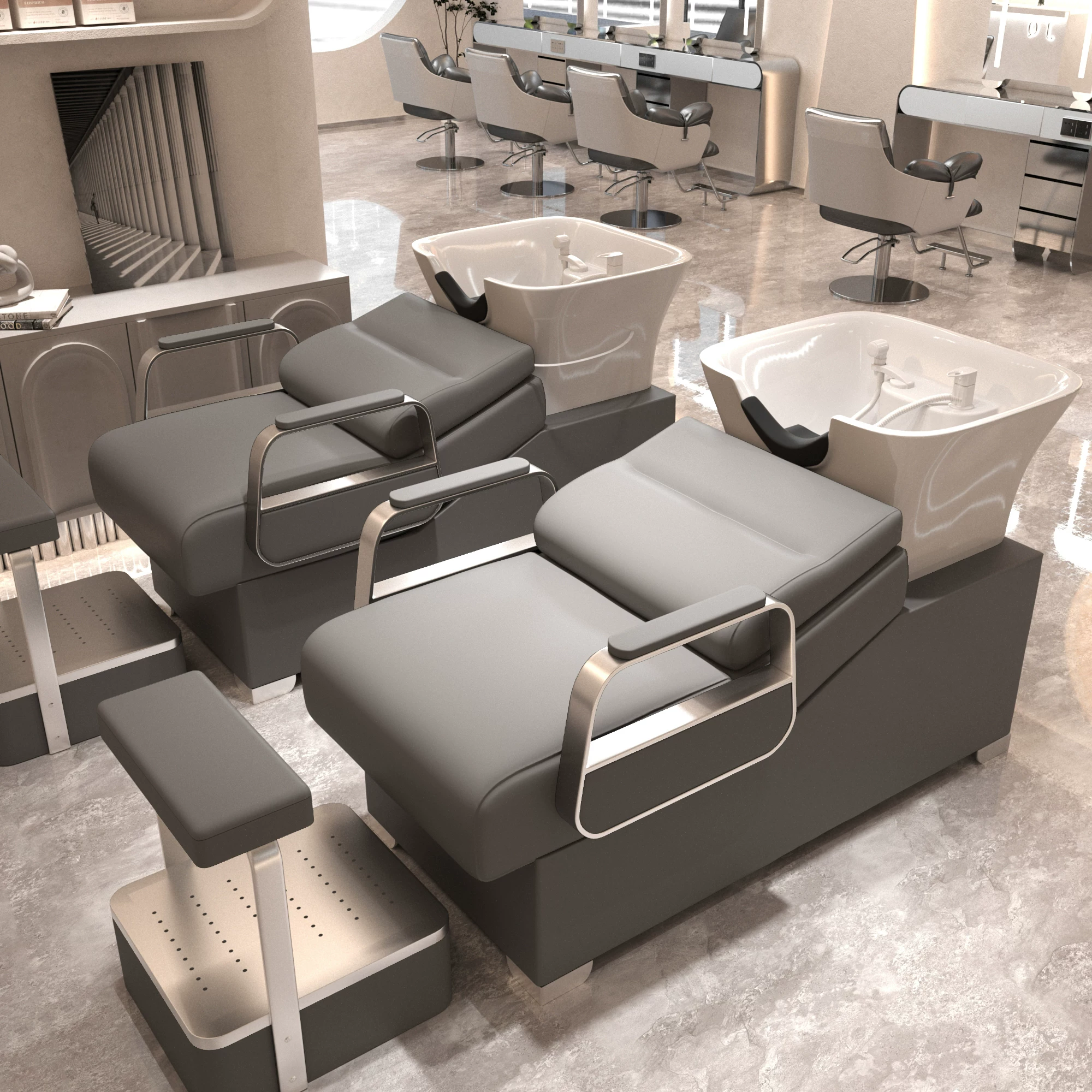 Li Bi shop shampoo bed, hair salon special semi lying flushing bed, high-end stainless steel ceramic deep basin hair salon special