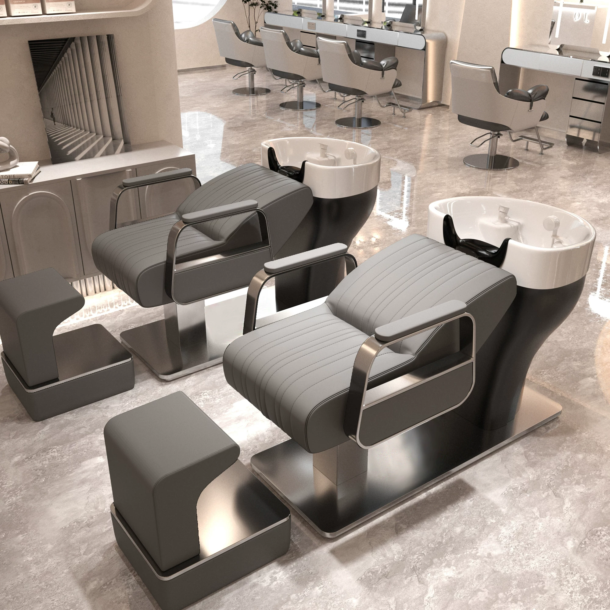 Li Bi shop shampoo bed, hair salon special semi lying flushing bed, high-end stainless steel ceramic deep basin hair salon special