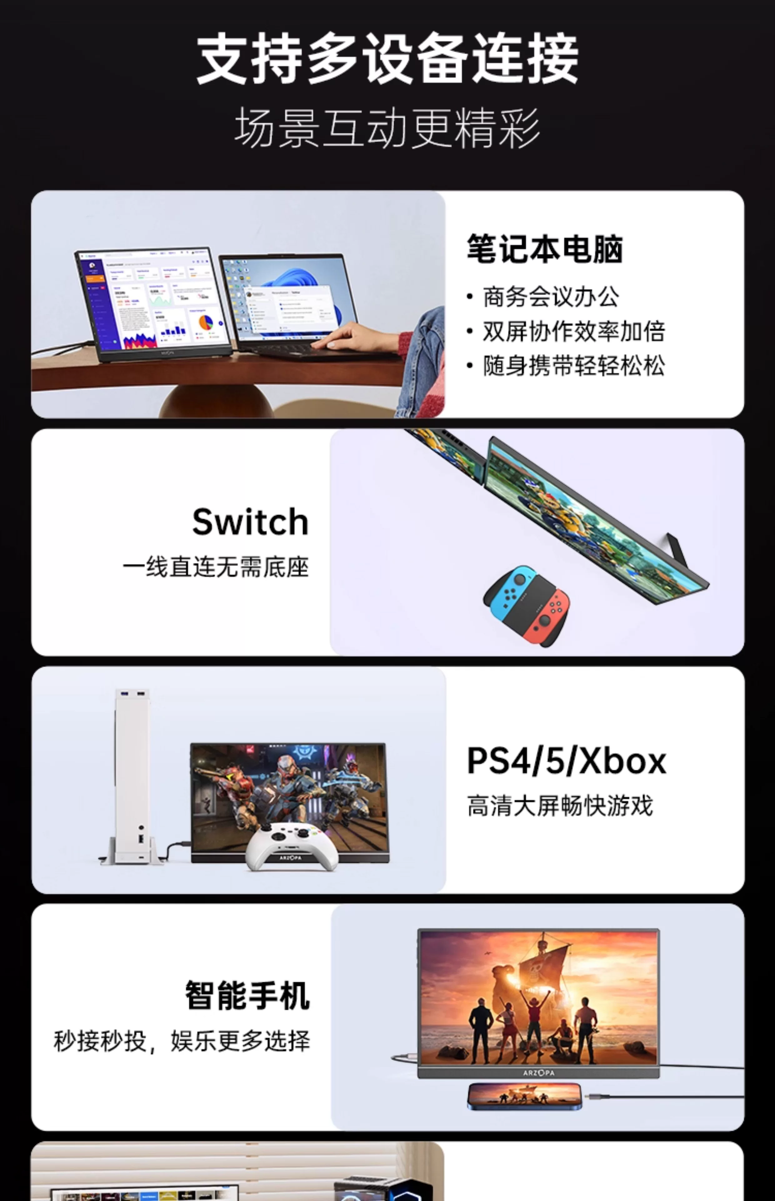 ARZOPA portable monitor 4K144Hz high color gamut IPS eye protection screen laptop extended screen Switch external monitor patented single pole metal body