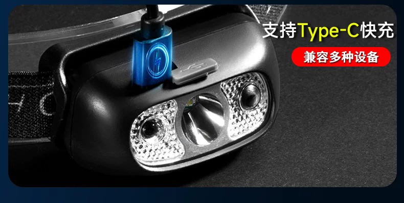 AUX headlights, strong light charging, ultra bright sensing, head mounted lighting, ultra long endurance, outdoor fishing, hiking, small size