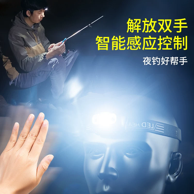 AUX headlights, strong light charging, ultra bright sensing, head mounted lighting, ultra long endurance, outdoor fishing, hiking, small size