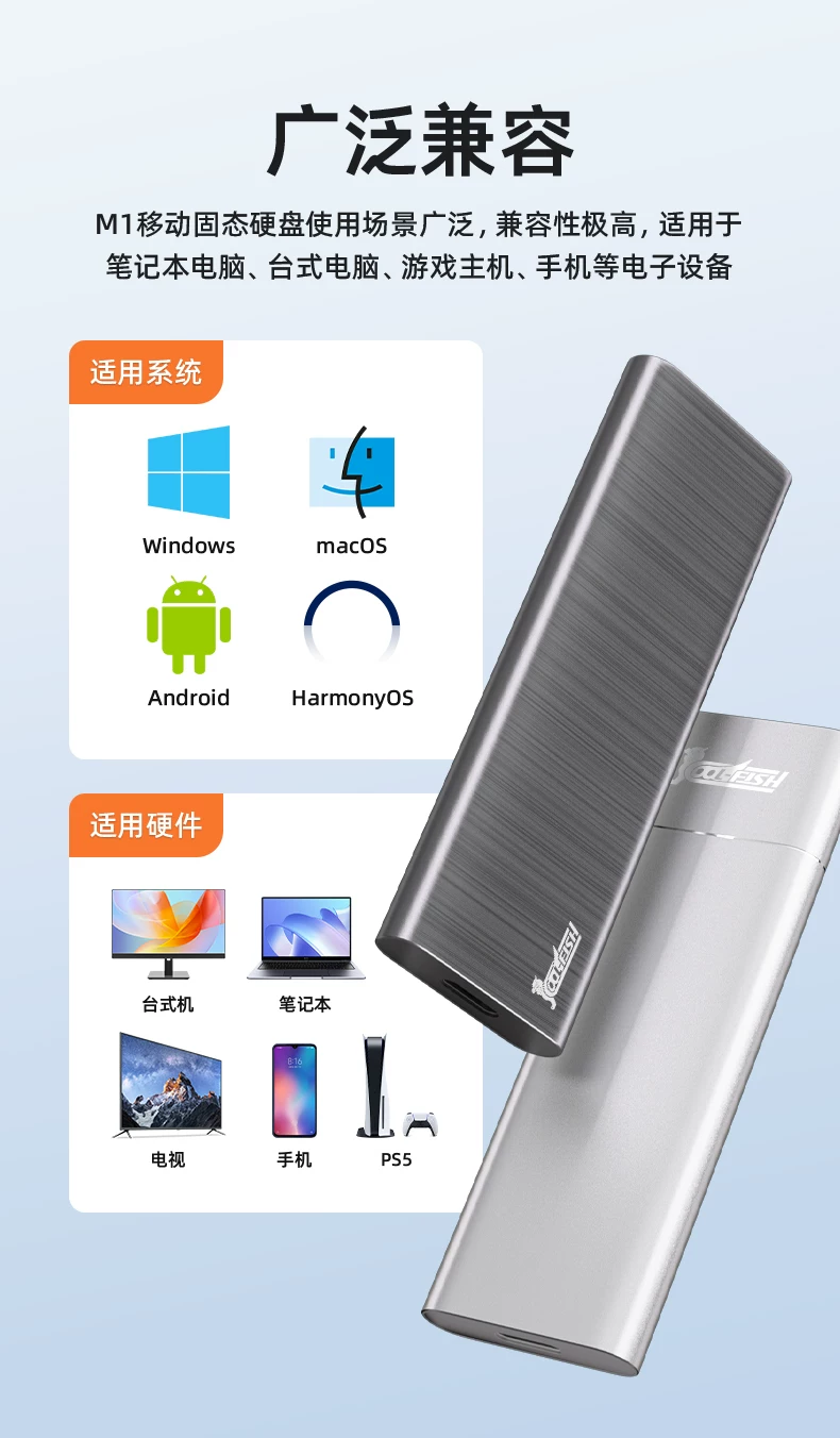 Mobile Solid State Drive 1t Yangtze River Storage Granular Large Capacity 2t Dual Use for Mobile Phone and Computer 4t High Speed Flash Memory SSD