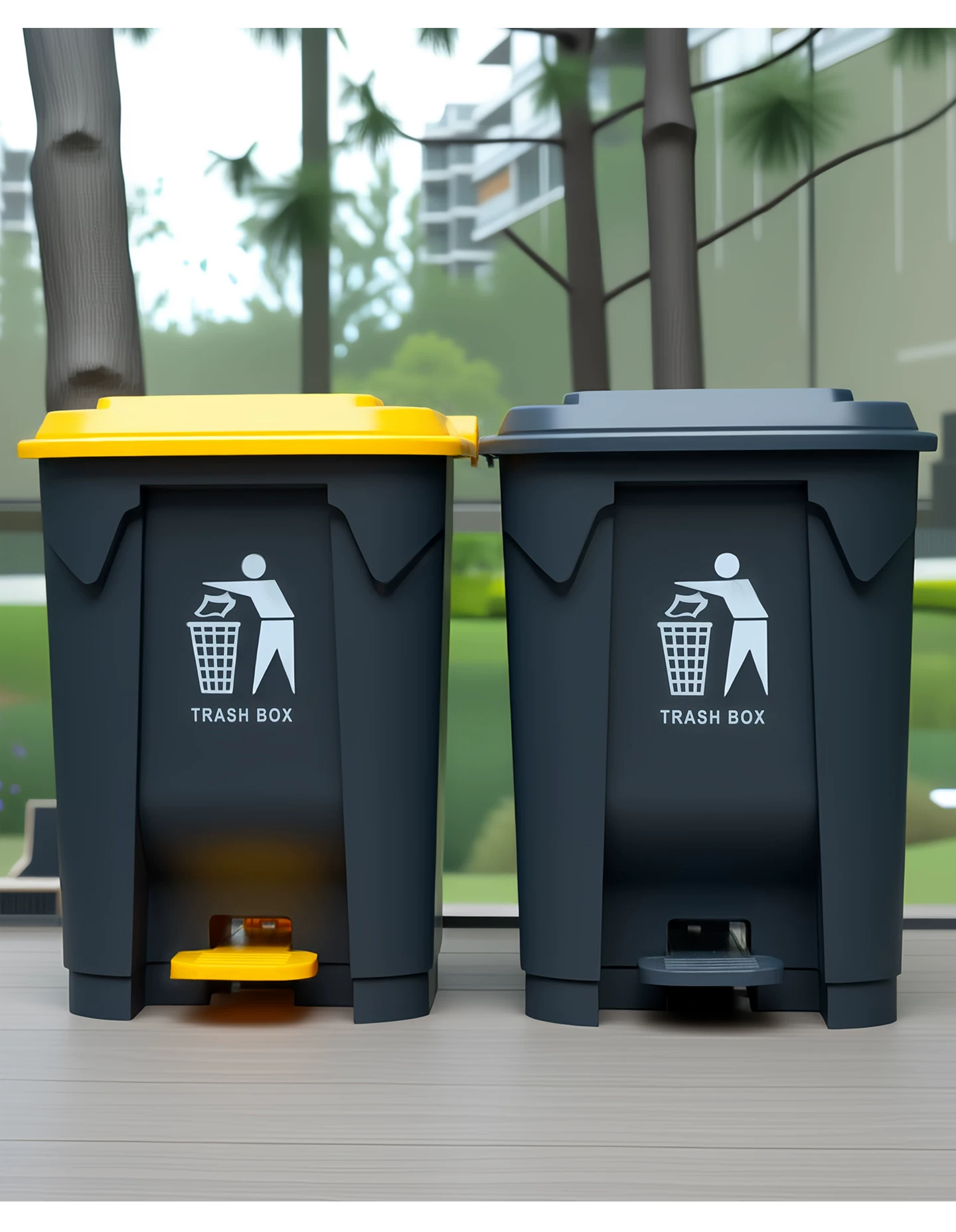 Foot pedal dining large trash can, large commercial with lid, outdoor household kitchen, courtyard, classroom, large capacity
