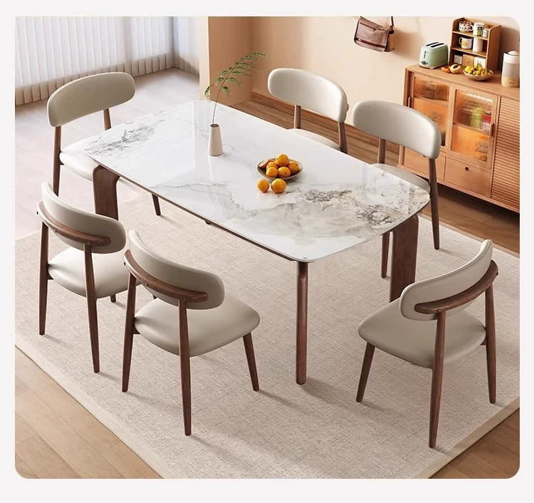 Light luxury rock slab dining table and chair combination with ancient style 2026 new home living room dining room simple rectangular dining table