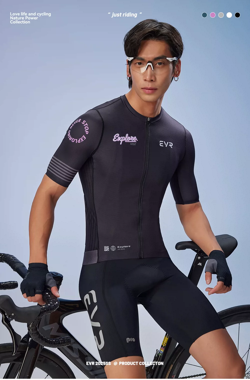 EVR cycling suit men's summer road bike spring and autumn short sleeved top printed set quick drying explore