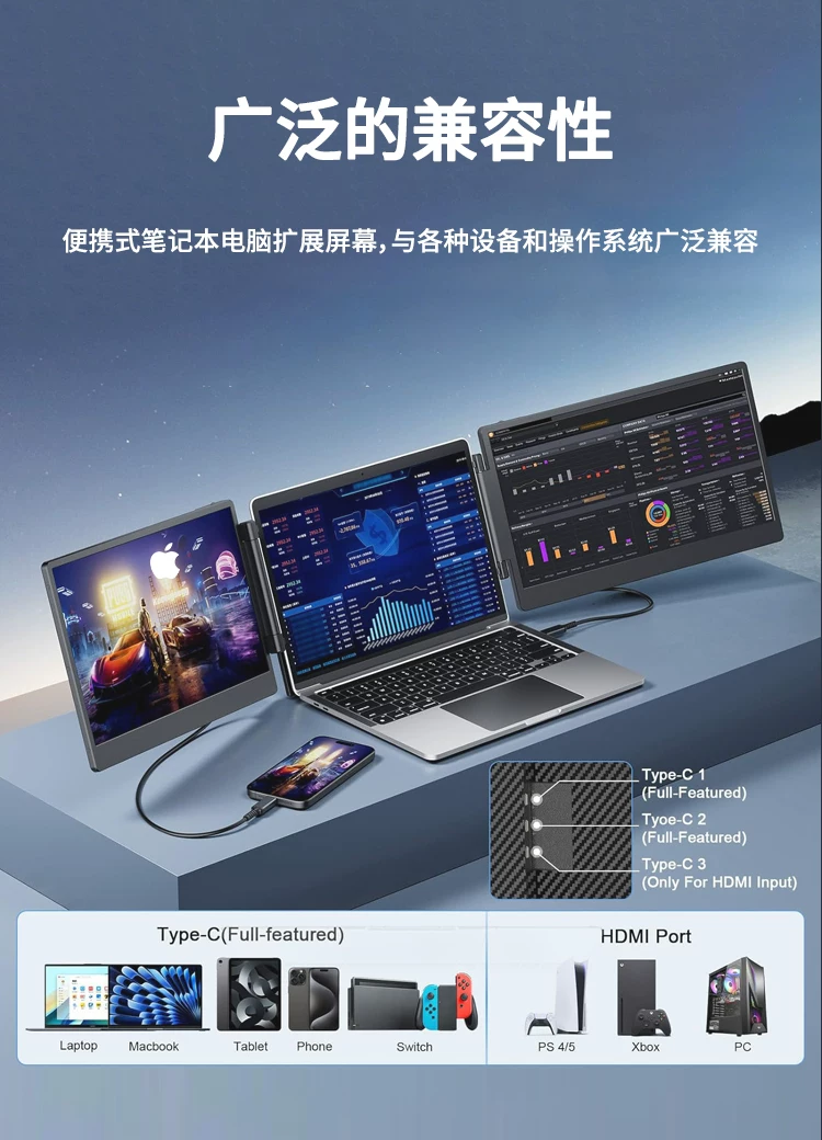 LAPTOMO notebook expansion screen dual screen convenient display triple screen folding expansion computer with multiple secondary screens
