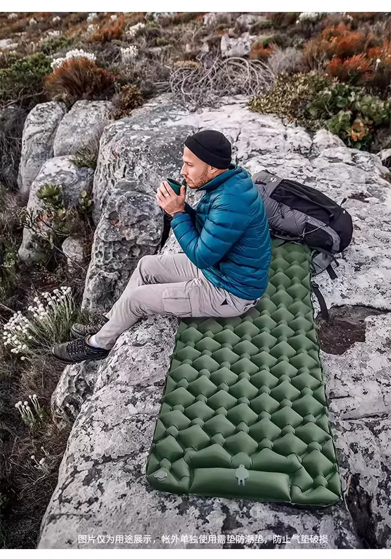 Outdoor ultra light inflatable mattress with foot cushion, outdoor tent sleeping pad, portable hiking camping single air mattress