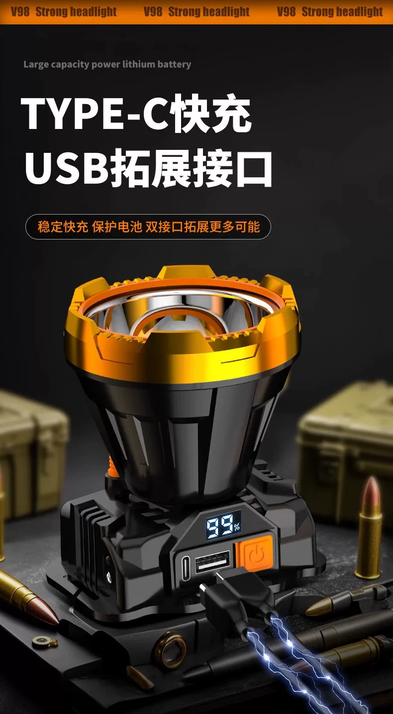 Night fishing headlight, strong light charging, ultra bright head mounted outdoor ultra long endurance flashlight, mining lamp, light sensing special