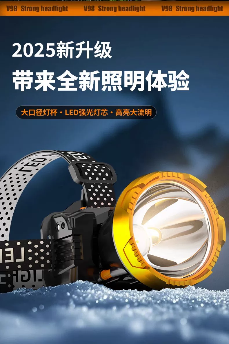 Night fishing headlight, strong light charging, ultra bright head mounted outdoor ultra long endurance flashlight, mining lamp, light sensing special